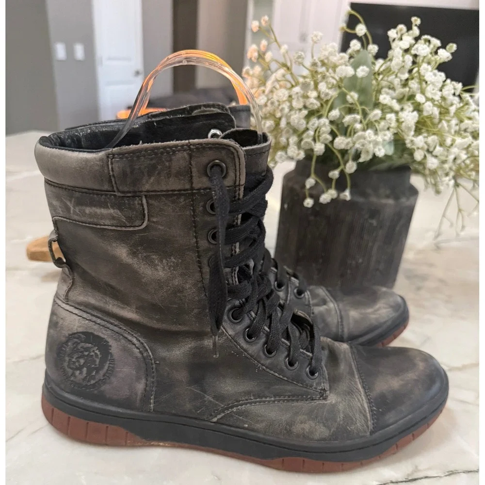 Diesel Tatradium Basket Butch Distressed Leather High Top Black Grey Men's 9.5